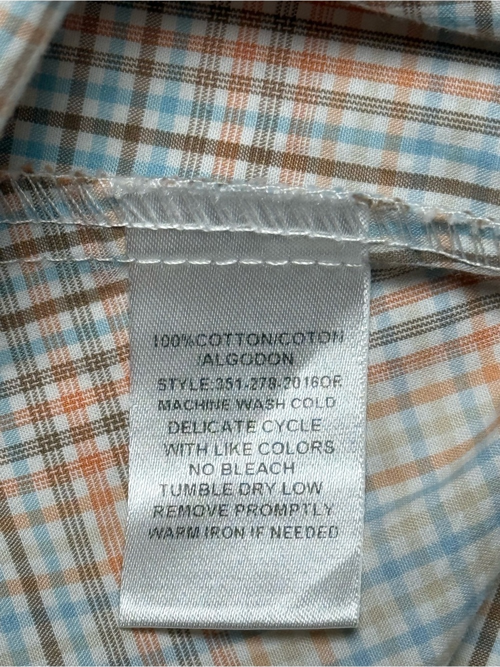 Roper XL Western Plaid Snap Button Shirt Peach Blue Puff Sleeve 100% cotton top - Picture 8 of 9